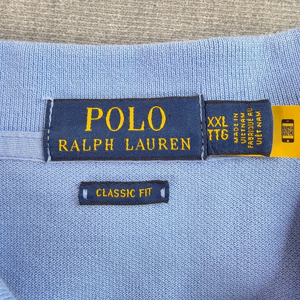 Polo Ralph‎ Lauren Mens XXL Classic Fit Light Blue Yellow Pony Polo Shirt Cotton